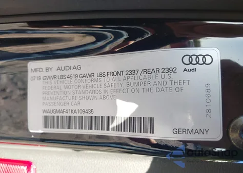2019 Audi A4 40 Premium/40 Titanium Premium from USA, damaged, VIN WAUGMAF41KA109435